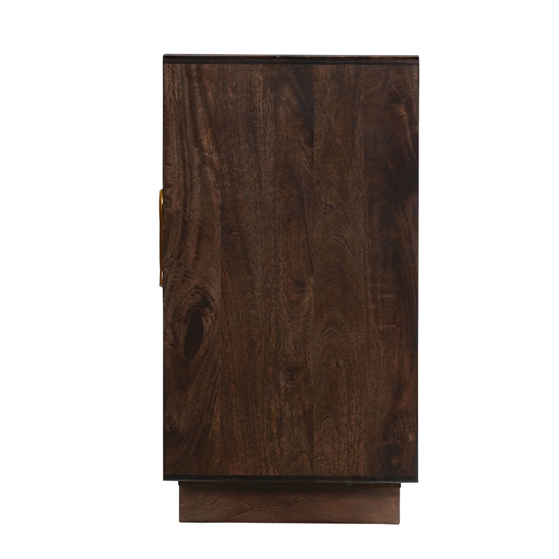 Benzara 4 Door Buffet Cabinet with Handcarved Floral Motifs in Brown