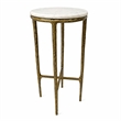 Benzara Accent Side End Table with White Marble Round Top in Brass Finish