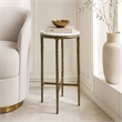 Benzara Accent Side End Table with White Marble Round Top in Brass Finish