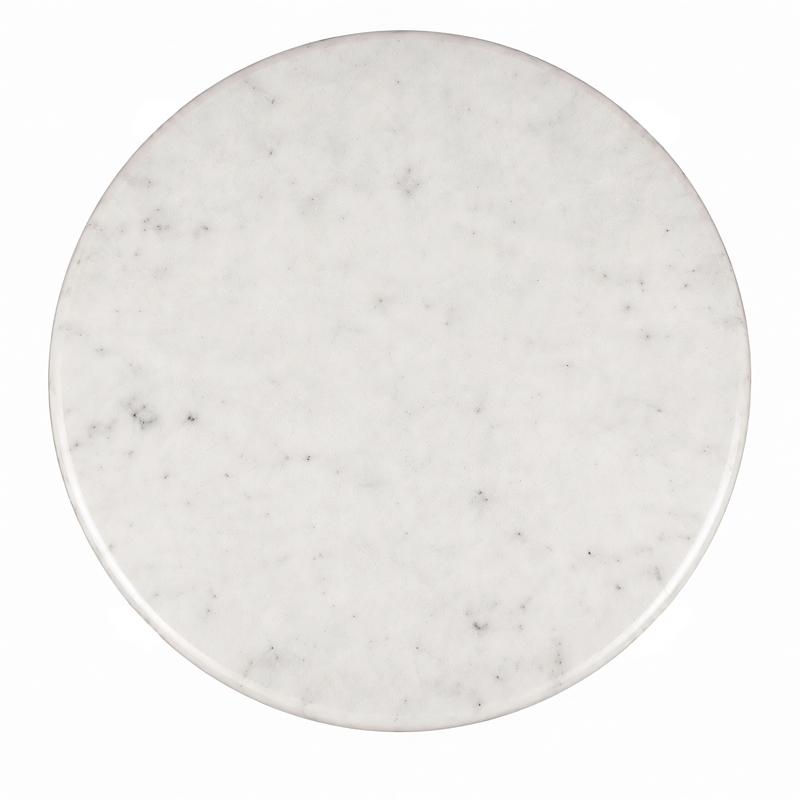 Benzara Accent Side End Table with White Marble Round Top in Brass Finish