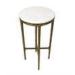 Benzara Accent Side End Table with White Marble Round Top in Brass Finish