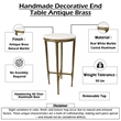 Benzara Accent Side End Table with White Marble Round Top in Brass Finish