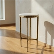 Benzara Accent Side End Table with White Marble Round Top in Brass Finish
