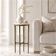Benzara Accent Side End Table with White Marble Round Top in Brass Finish