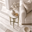 Benzara Accent Side End Table with White Marble Round Top in Brass Finish