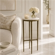 Benzara Accent Side End Table with White Marble Round Top in Brass Finish