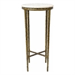 Benzara Accent Side End Table with White Marble Round Top in Brass Finish