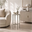 Benzara Accent Side End Table with White Marble Round Top in Nickel Finish