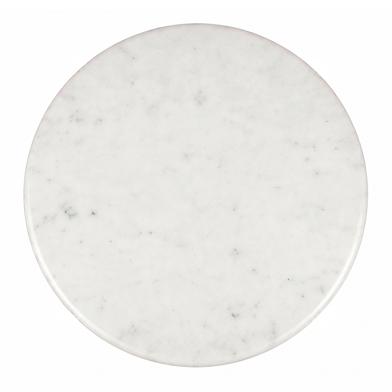 Benzara Accent Side End Table with White Marble Round Top in Nickel Finish