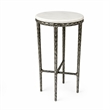 Benzara Accent Side End Table with White Marble Round Top in Nickel Finish
