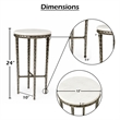 Benzara Accent Side End Table with White Marble Round Top in Nickel Finish