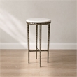 Benzara Accent Side End Table with White Marble Round Top in Nickel Finish