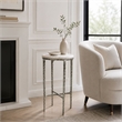 Benzara Accent Side End Table with White Marble Round Top in Nickel Finish