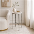 Benzara Accent Side End Table with White Marble Round Top in Nickel Finish