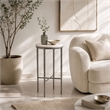 Benzara Accent Side End Table with White Marble Round Top in Nickel Finish