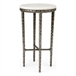 Benzara Accent Side End Table with White Marble Round Top in Nickel Finish
