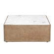 38 Inch Square Coffee Table-Natural White Marble Top- Solid Mango Wood Base-Sandblasted Light Brown