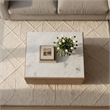38 Inch Square Coffee Table-Natural White Marble Top- Solid Mango Wood Base-Sandblasted Light Brown