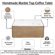 38 Inch Square Coffee Table-Natural White Marble Top- Solid Mango Wood Base-Sandblasted Light Brown