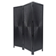 Benzara Cava 3 Panel Folding Mango Wood Divider with Sunburst in Black