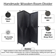 Benzara Cava 3 Panel Folding Mango Wood Divider with Sunburst in Black