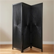 Benzara Cava 3 Panel Folding Mango Wood Divider with Sunburst in Black