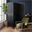 Benzara Cava 3 Panel Folding Mango Wood Divider with Sunburst in Black