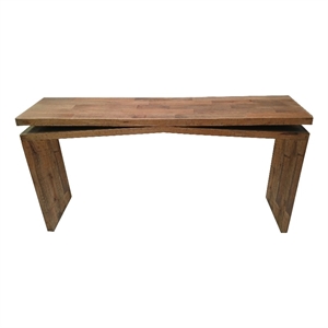 Benzara 60&quot Mango Wood Slab Top Console Table in Rustic Natural Brown