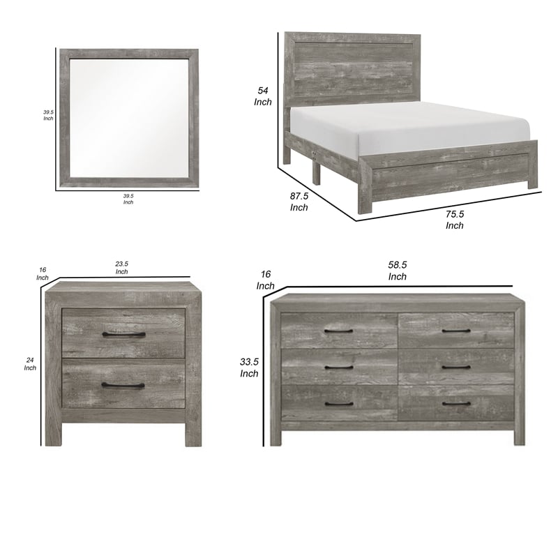 King Bedroom Set- 5 Piece Set w 2 Nightstands- Dresser-Mirror