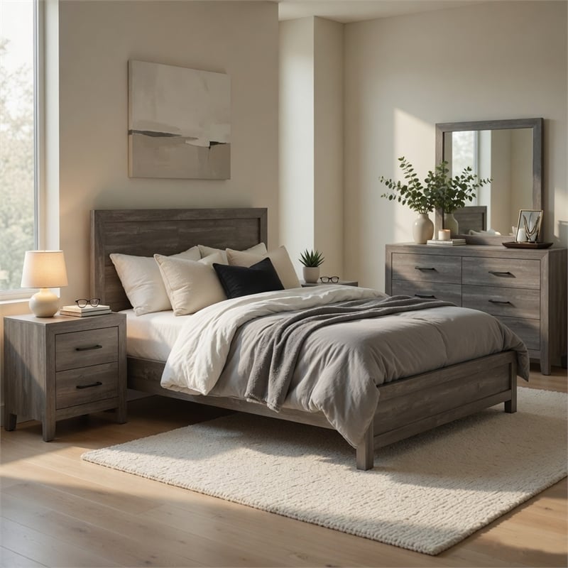 King Bedroom Set- 5 Piece Set w 2 Nightstands- Dresser-Mirror