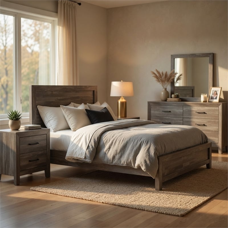 King Bedroom Set- 5 Piece Set w 2 Nightstands- Dresser-Mirror