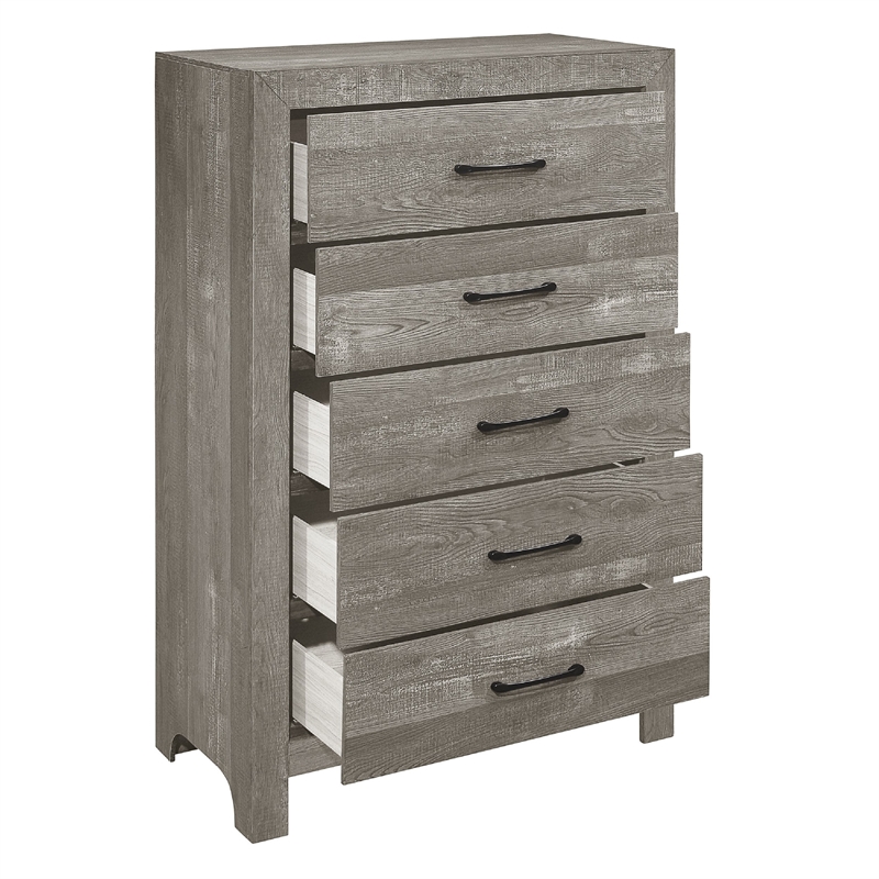 King Bedroom Set- Gray- 5 Piece Set with 2 Nightstands- Dresser- and Chest
