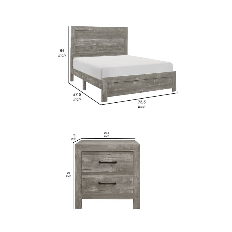 King Bedroom Set- Gray- 2 Piece Set with Nightstand