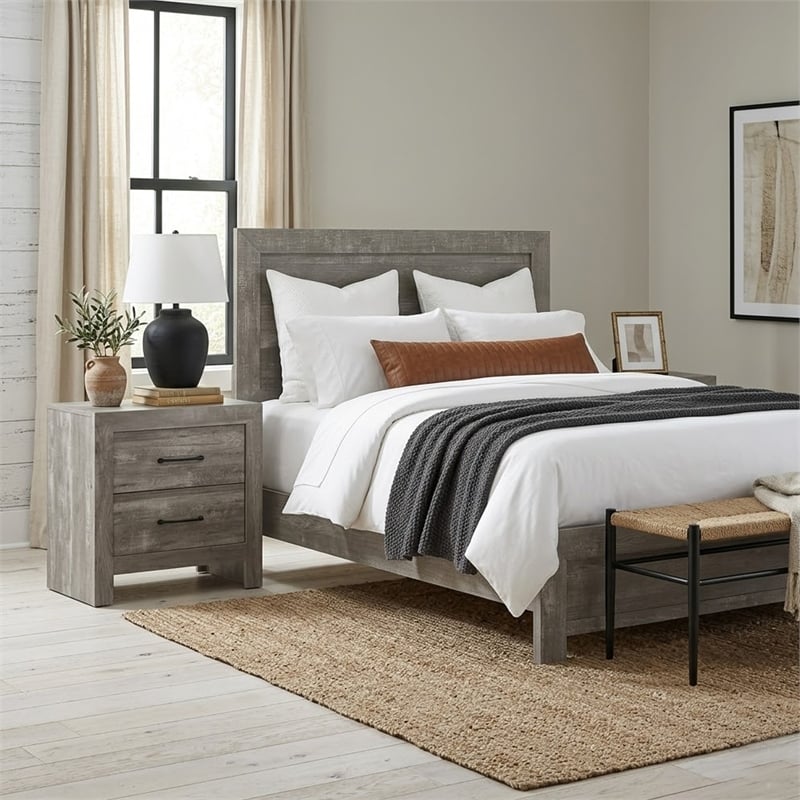 King Bedroom Set- Gray- 2 Piece Set with Nightstand