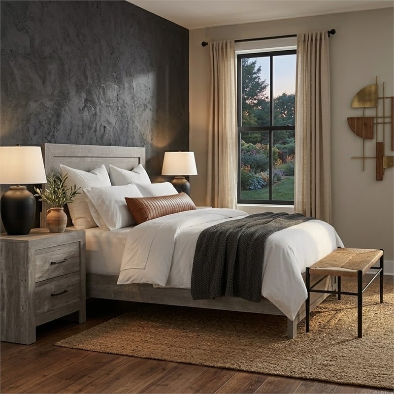 King Bedroom Set- Gray- 2 Piece Set with Nightstand