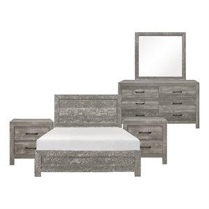 King Bedroom Set- Gray- 5 Piece Set with 2 Nightstands- Dresser- and Mirror