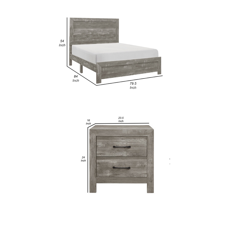 King Bedroom Set- Farmhouse Style- Gray- 3 Piece Set with 2 Nightstands