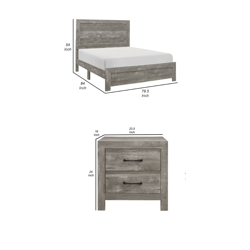 King Bedroom Set- Farmhouse Style- Gray- 2 Piece Set with Nightstand