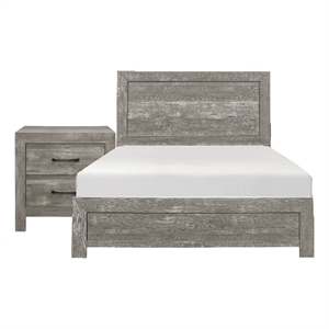 King Bedroom Set- Farmhouse Style- Gray- 2 Piece Set with Nightstand