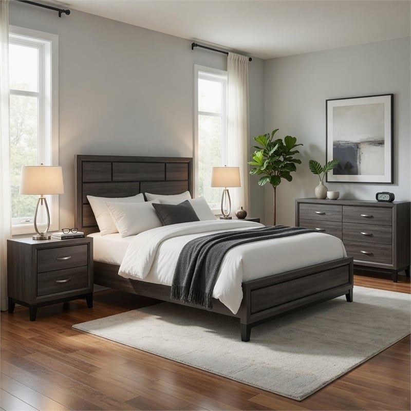 Queen Bedroom Set- 4 Piece Set with 2 Nightstands and Dresser