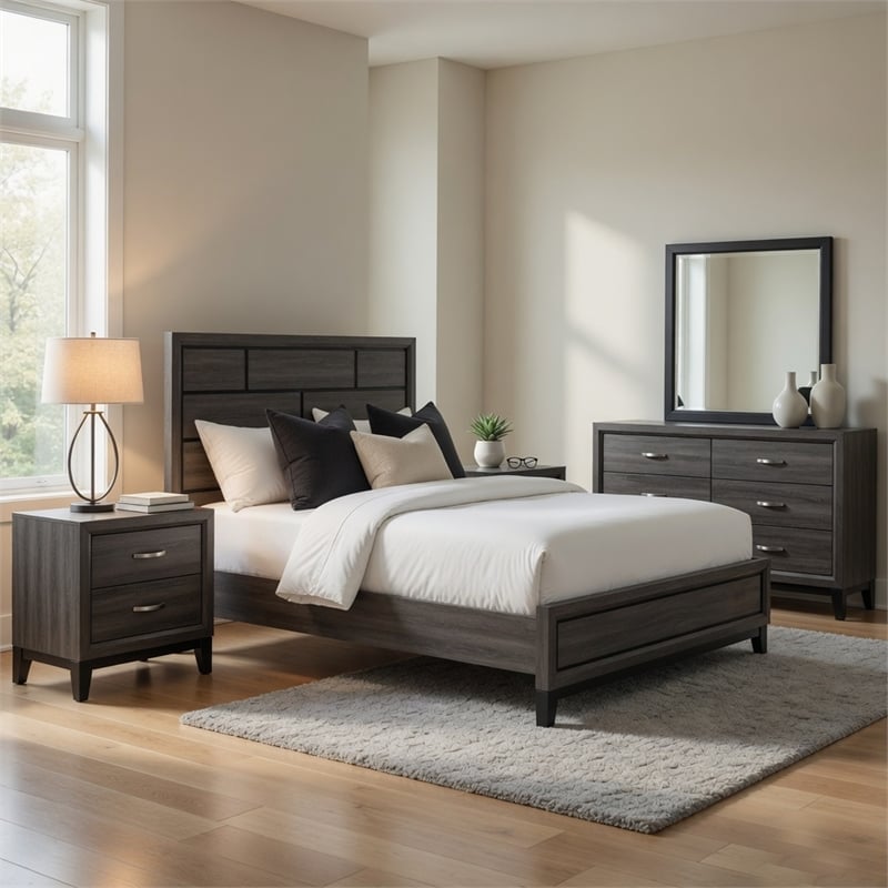 Queen Bedroom Set- 4 Piece Set with 2 Nightstands and Dresser