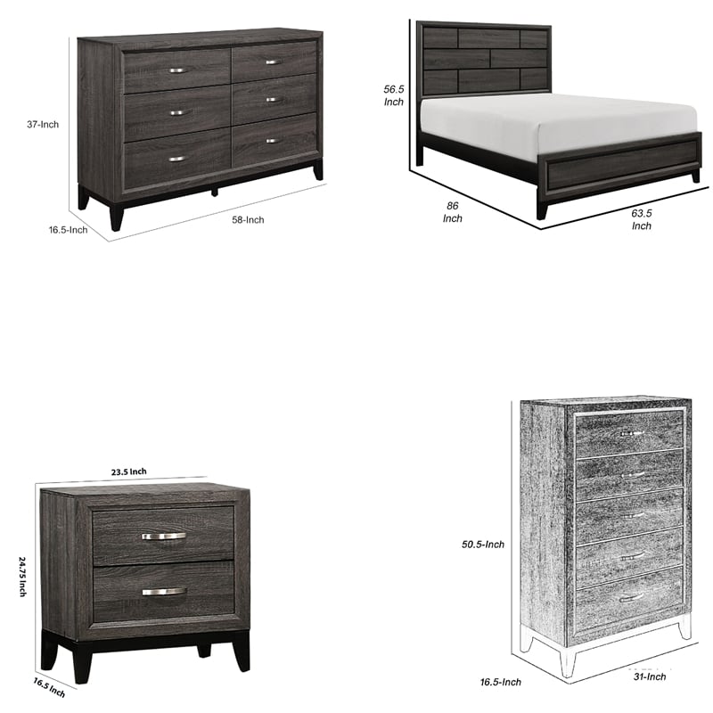 Queen Bedroom Set- 5 Piece Set with 2 Nightstands- Dresser- and Chest