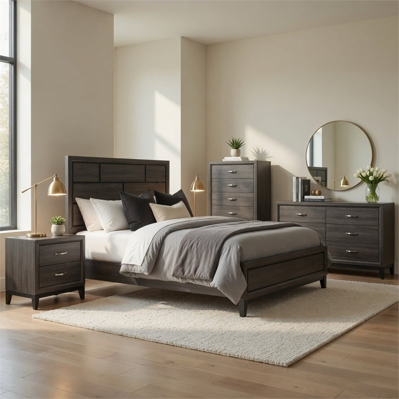 Queen Bedroom Set- 5 Piece Set with 2 Nightstands- Dresser- and Chest