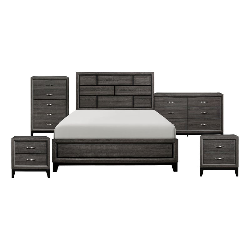 Queen Bedroom Set- 5 Piece Set with 2 Nightstands- Dresser- and Chest