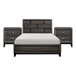 Queen Bedroom Set- Drawer Storage- Gray- 3 Piece Set with 2 Nightstands