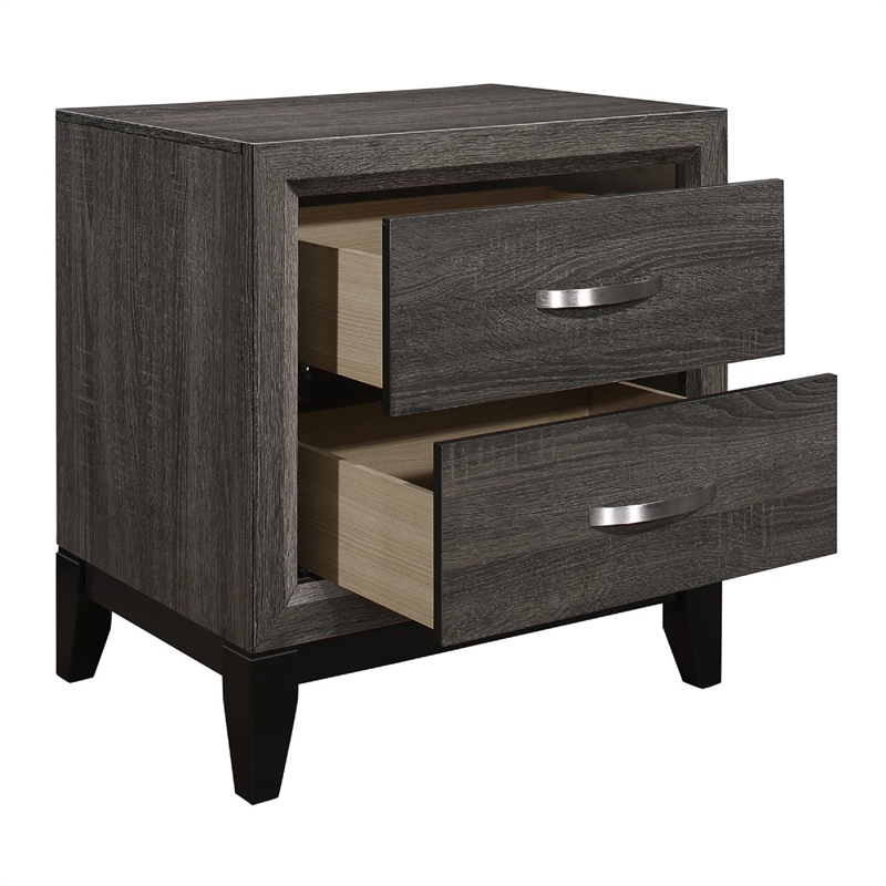 Queen Bedroom Set- Drawer Storage- Gray- 2 Piece Set with Nightstand