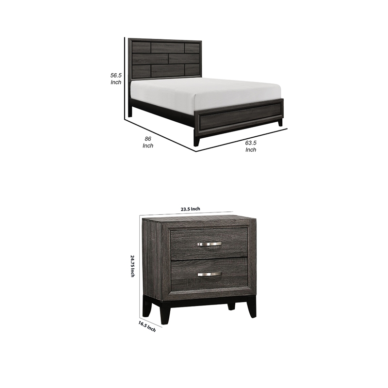 Queen Bedroom Set- Drawer Storage- Gray- 2 Piece Set with Nightstand