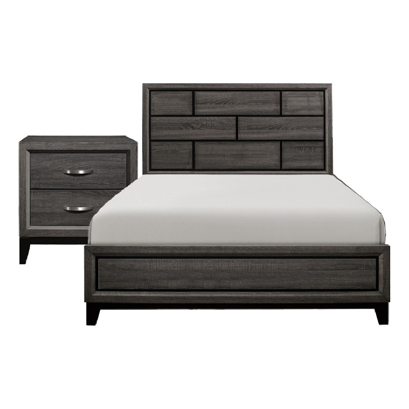 Queen Bedroom Set- Drawer Storage- Gray- 2 Piece Set with Nightstand