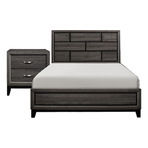 Queen Bedroom Set- Drawer Storage- Gray- 2 Piece Set with Nightstand