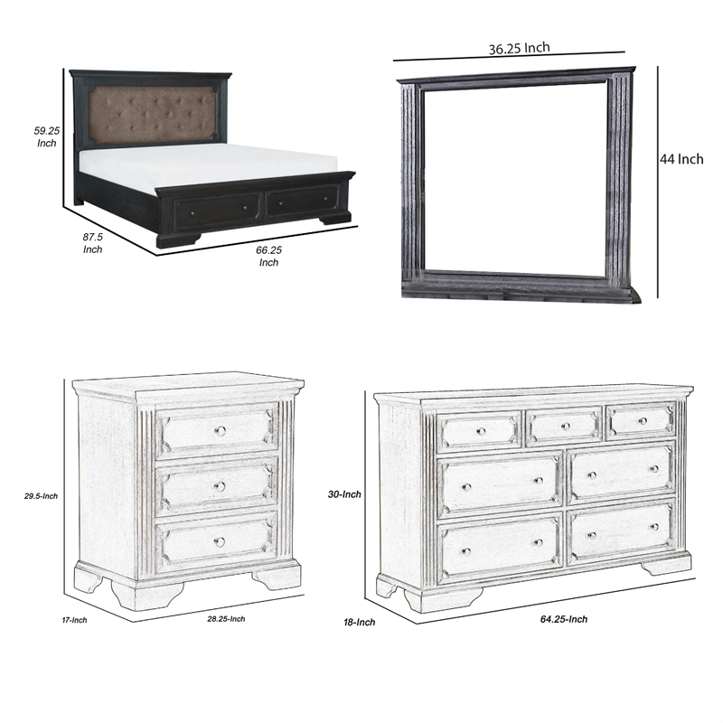 Queen Bedroom Set- 5 Piece Set with 2 Nightstands- Dresser- and Mirror
